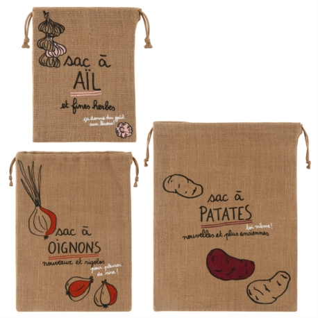 Sac JUTE (Assortiment de 3 sacs: Ail, Oignon, Patate) +Zecolo
